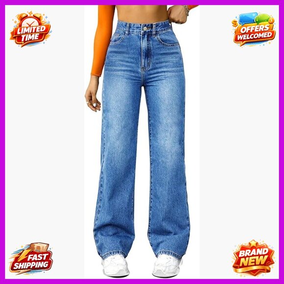 High Waisted Straight Leg Boyfriend Jeans Wide Leg Loose Fit Denim Pants